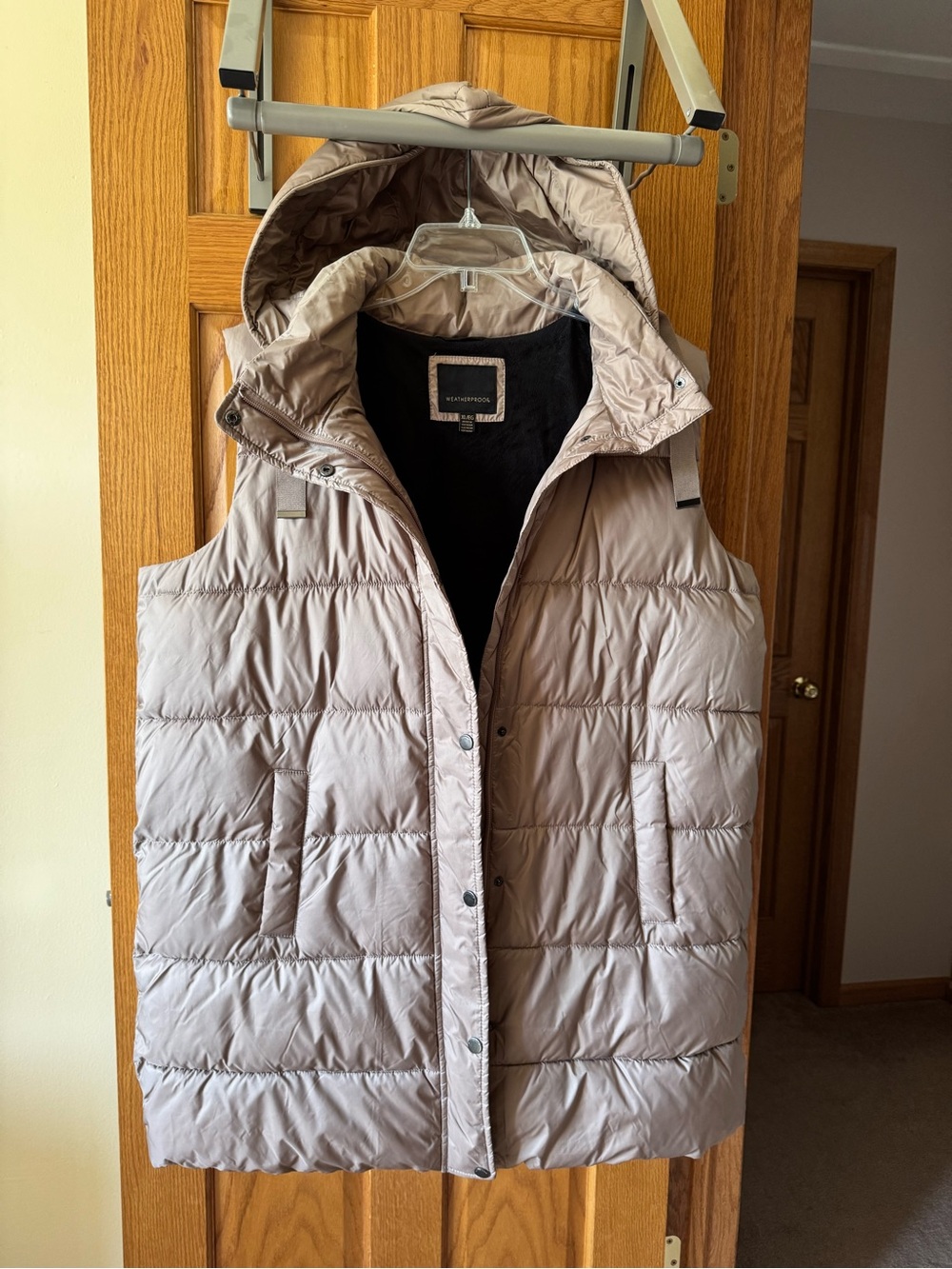 Weatherproof Quilted Hooded Puffer Vest in Light Taupe
